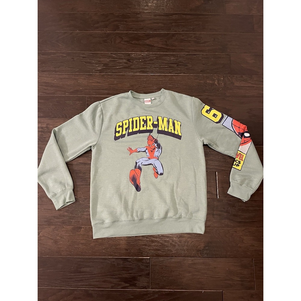 Marvel Spider-Man Graphic Sweatshirt Mens Medium Sage Green 62 Sleeve Graphic‎